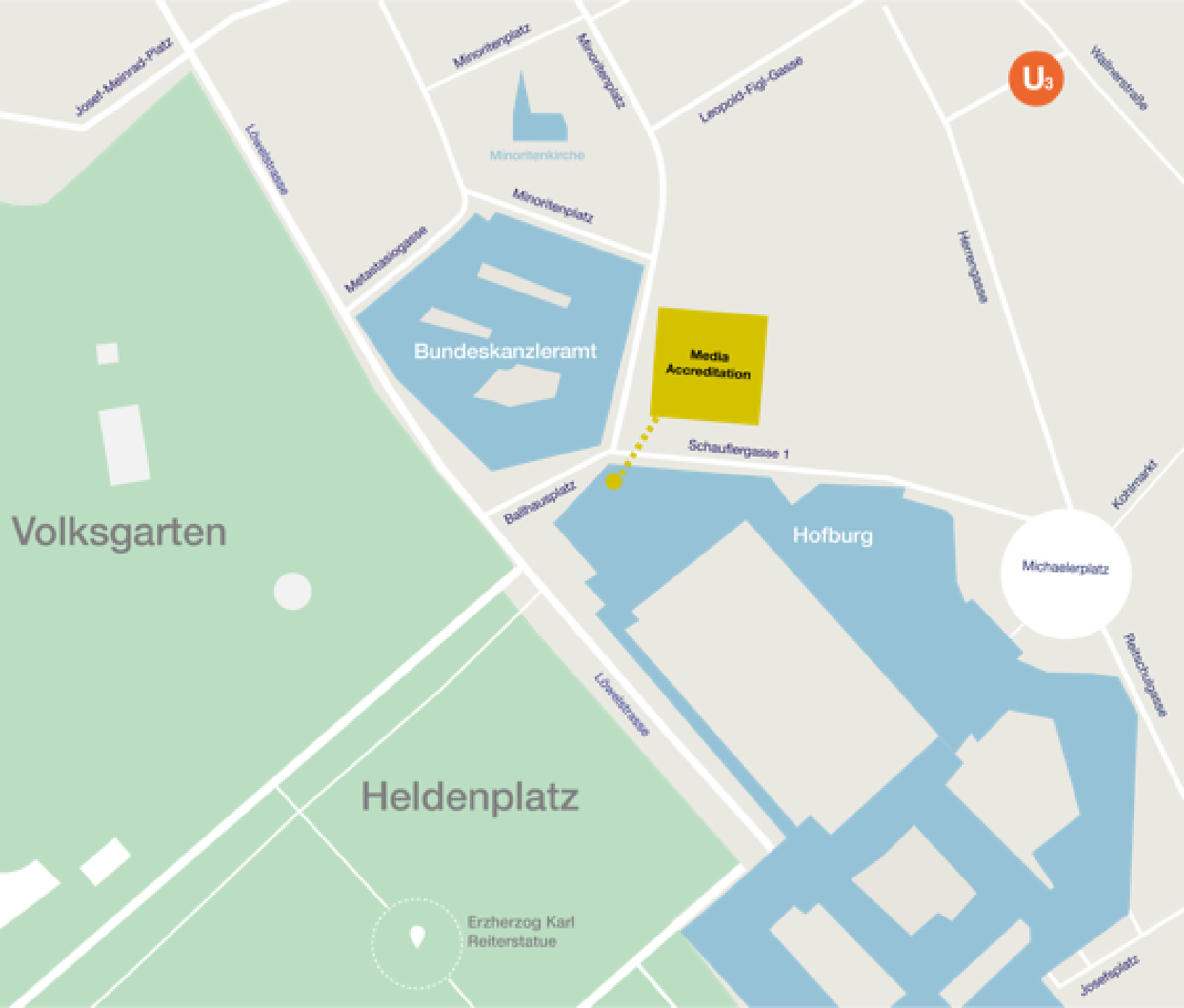 Access map to media accrediation, Schauflergasse
